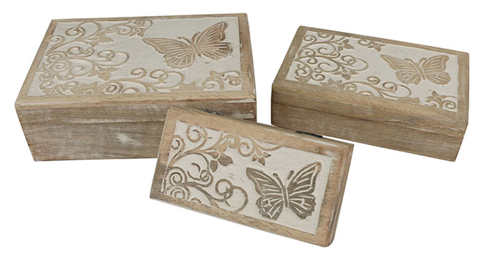 Set of 3 Butterfly Design Oblong Boxes